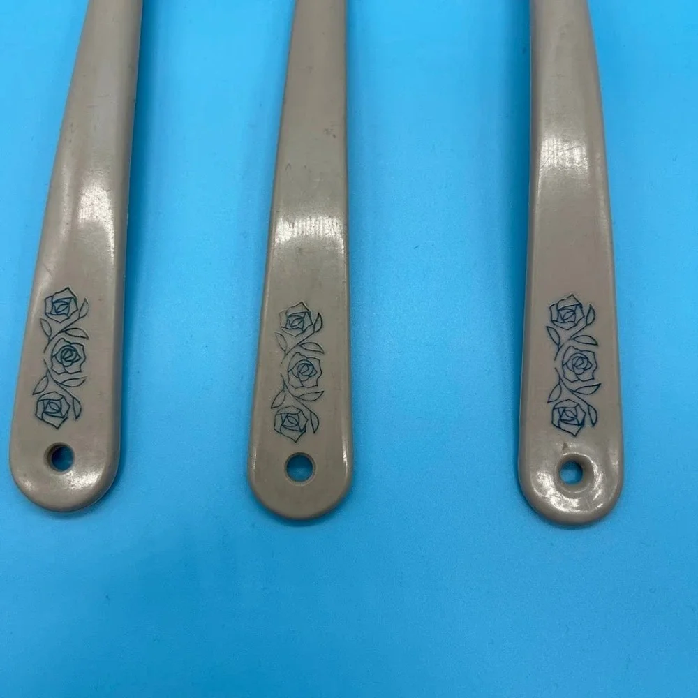 Vintage Norplac Nylon Kitchen Utensils White Blue Flowers DuPont Set of 3 Retro